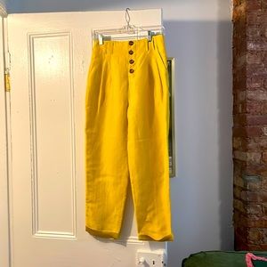Bright yellow linen pants from Joie!
